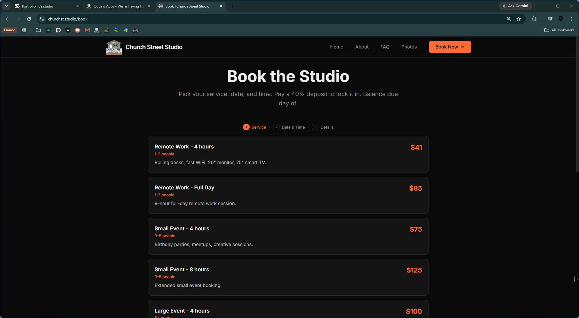 Church Street Studio: Booking page