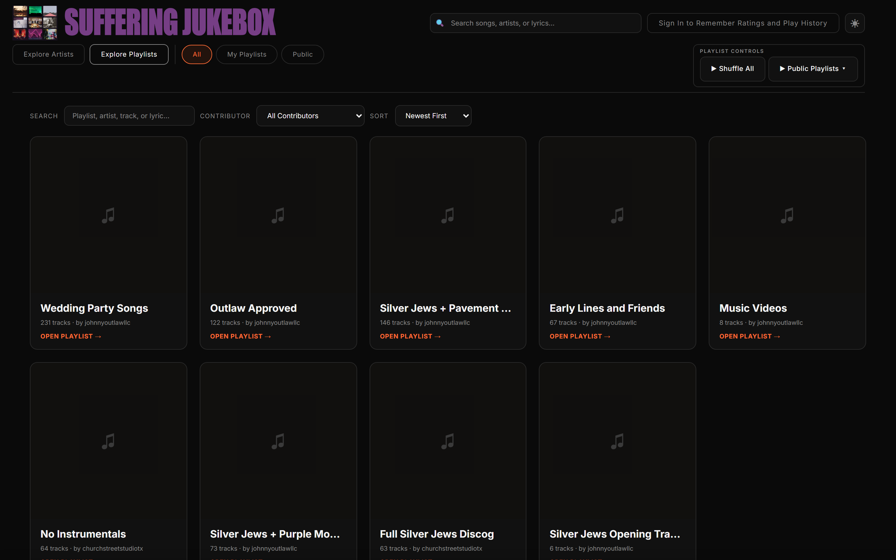Suffering Jukebox: Browse by playlist