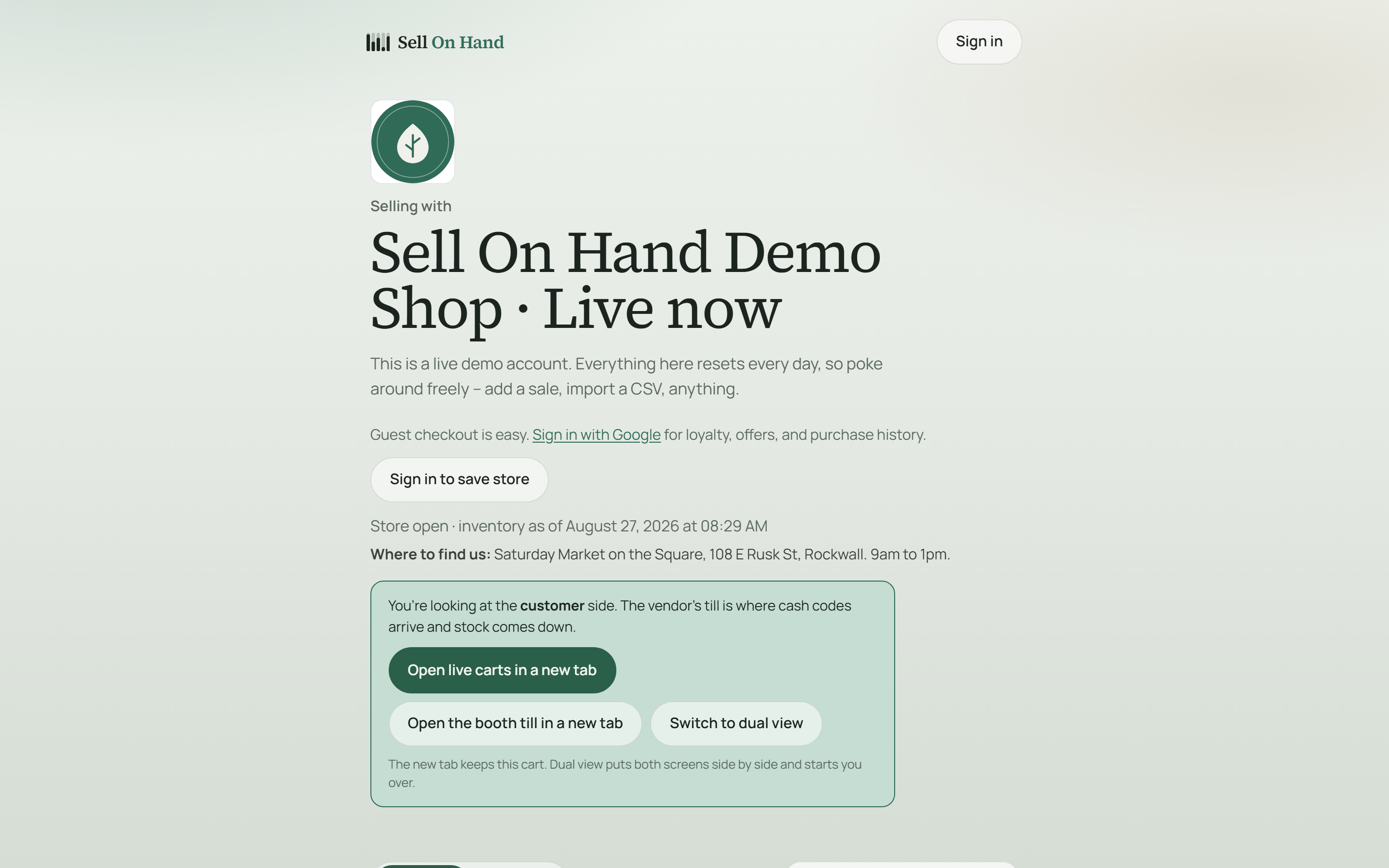 Sell On Hand: Customer side, booth till beside it