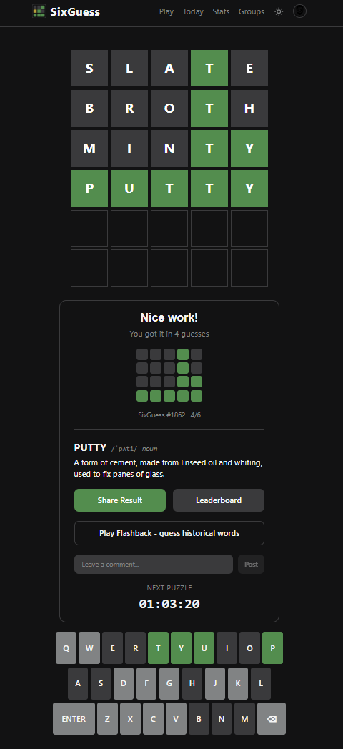 The SixGuess homepage